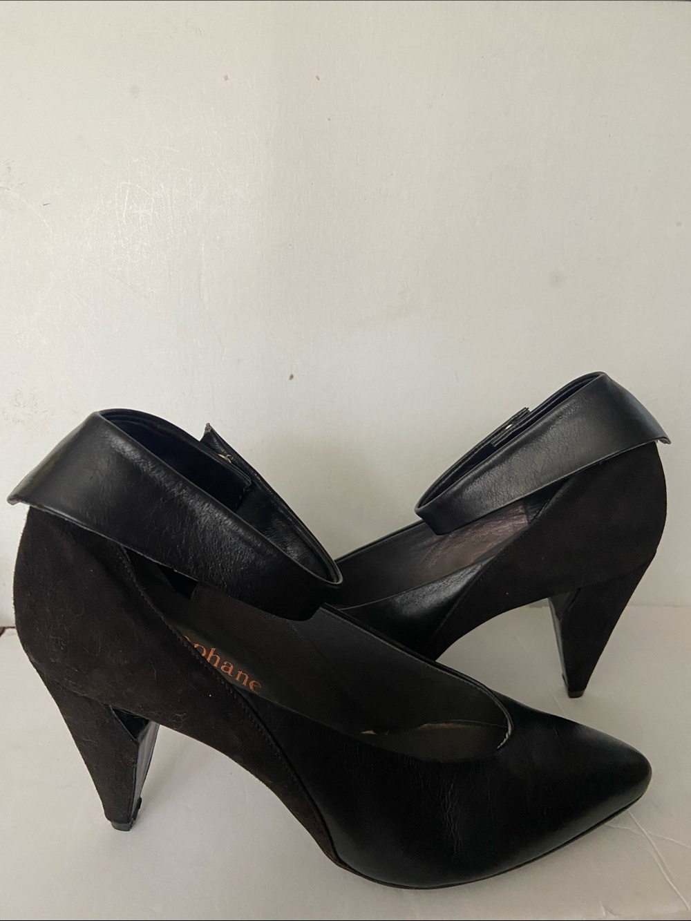 Stephane Kelian Paris Black Leather Weird Kitten Heels 6.5” Ankle Strap France